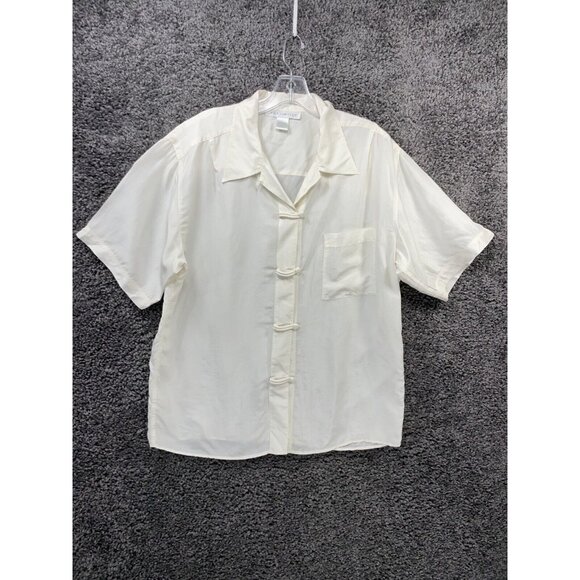 The Limited Shirt Womens Large White Cotton Short Sleeve Collared Loop Button - Picture 1 of 16